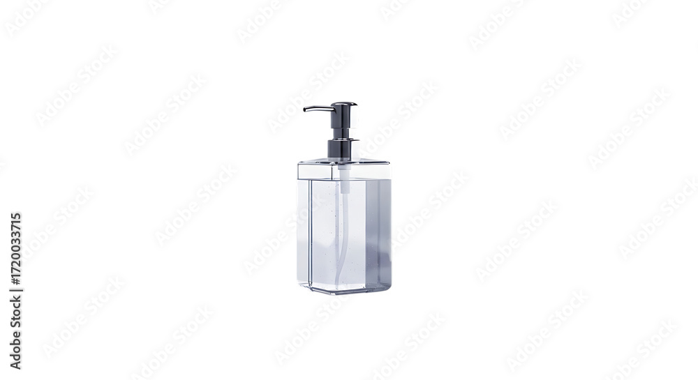 Obraz premium Elegant clear glass soap dispenser isolated on transparent background, a stylish and practical addition to any bathroom or kitchen, perfect for dispensing liquid soap, lotion, or sanitizer in a hygien