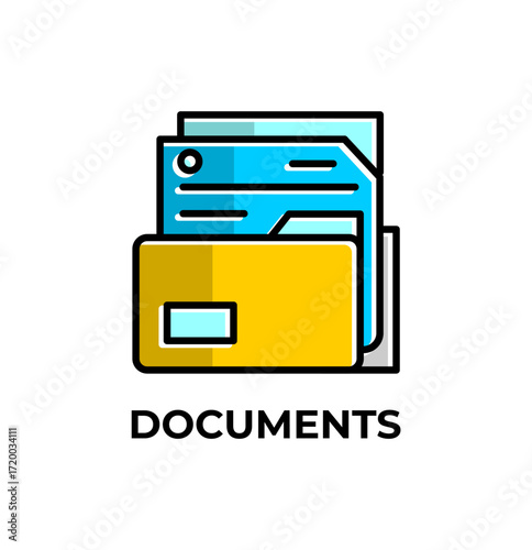 Modern outline icon representing document management and file organization. Vector symbol for business archives, data storage, and corporate paperwork