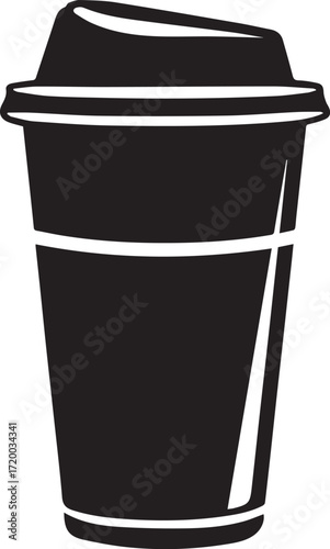 Black silhouette of a disposable coffee cup isolated on white background