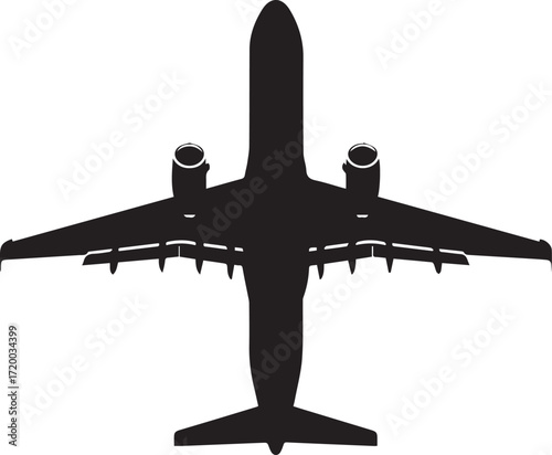 Silhouette of a modern passenger airplane isolated on white background