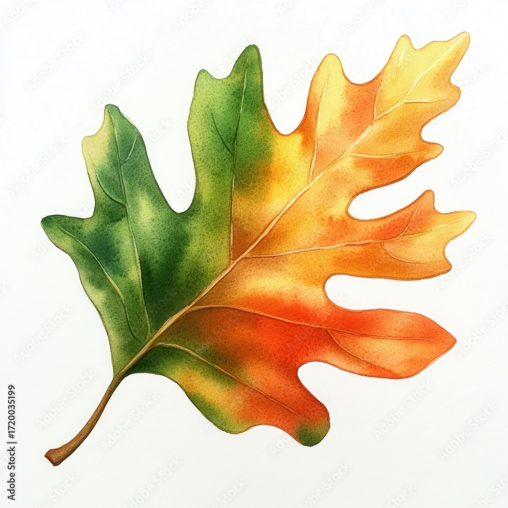 Fototapeta premium Real oak Autumn leaf illustration watercolor autumn.