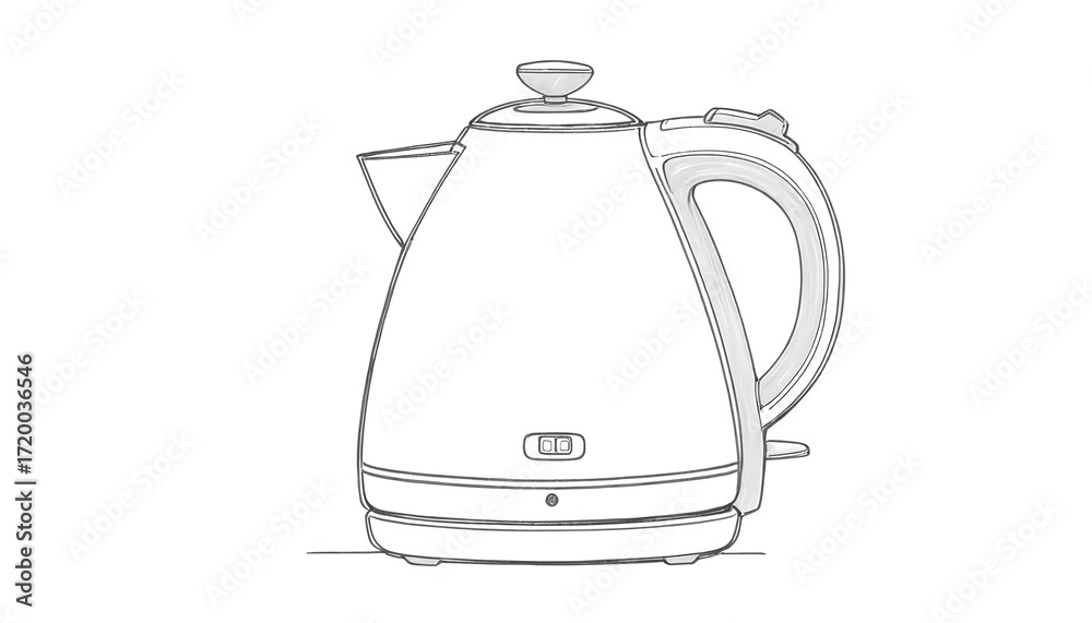 Obraz premium Electric kettle one line drawing, black continuous stroke, minimalist isolated on white.