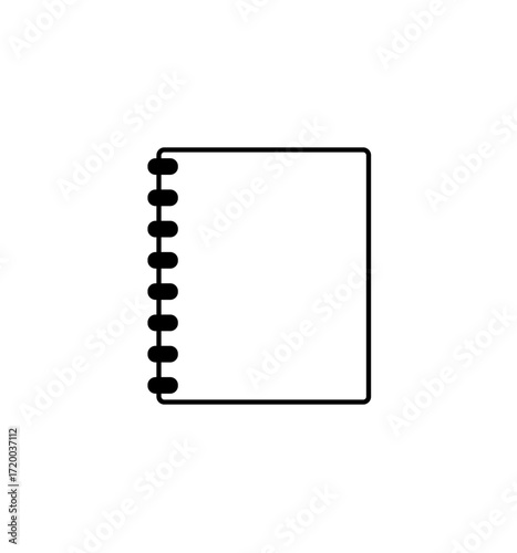 Simple line drawing of a blank, square-shaped notebook with a spiral binding on the left side.