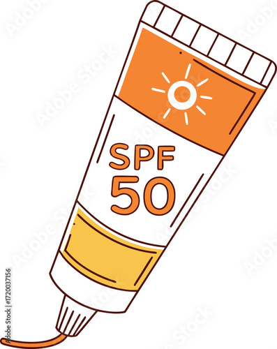 "Sunscreen SPF 50 Tube Illustration – Sun Protection, Skincare & Summer Icon"