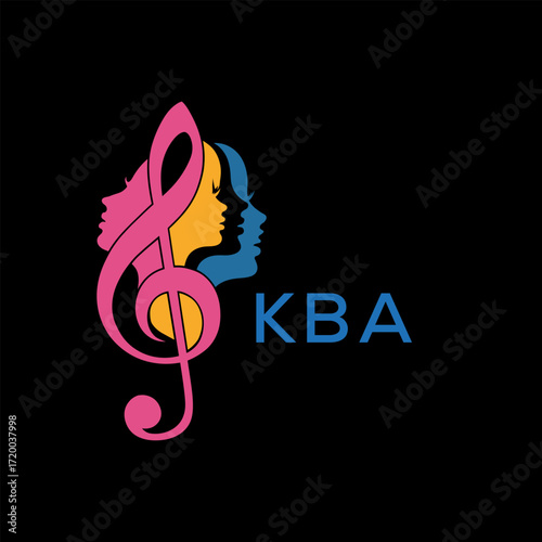 "Colorful Female Silhouettes with Treble Clef Music Symbol on Black Background – KBA Later Logo, Empowerment, Diversity & Art Concept"
