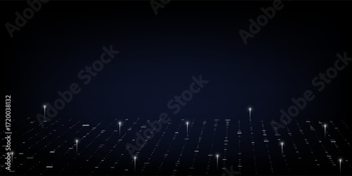 Digital technology futuristic internet network connection dark black background, blue abstract cyber information communication, Ai big data science, innovation future tech, line illustration vector 3d