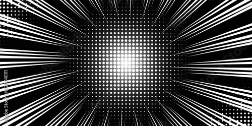 Cartoon halftone line. Comic lines. Concentrated frames. Superhero hero. Anime focus isolated on black background.