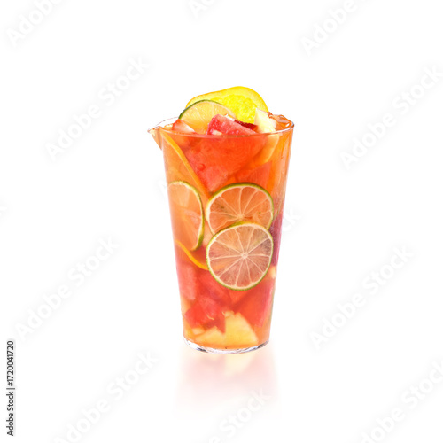 Vibrant tropical fruit drink with orange, lemon, and watermelon, isolated beverage
