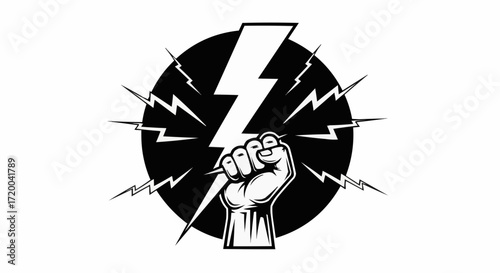 Empowering Electrical Energy A Fist Grasping Lightning Bolt Symbol