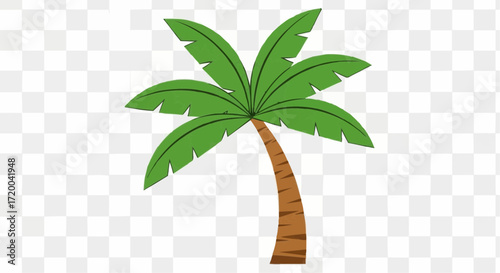 A stylized vector illustration of a palm tree with a brown trunk and green fronds against a transparent background, perfect for tropical and summer themes