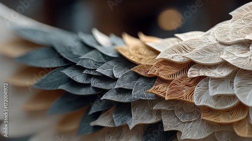 Detailed Close-Up of Intricate Paper Art Wings Inspired by Guardian Angel Imagery