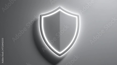 single glowing white shield icon on plain background clean futuristic minimal digital security design