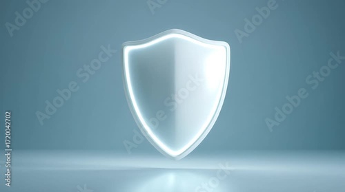 single glowing white shield icon on plain background clean futuristic minimal digital security design