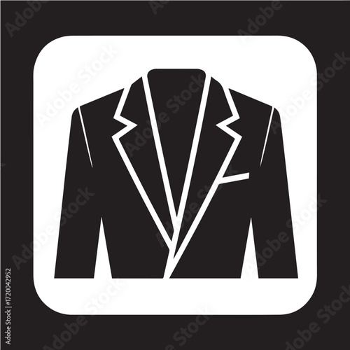 Simple vector icon of a men's suit jacket, ideal for representing formal wear, business attire, and professional elegance in graphic design and digital media