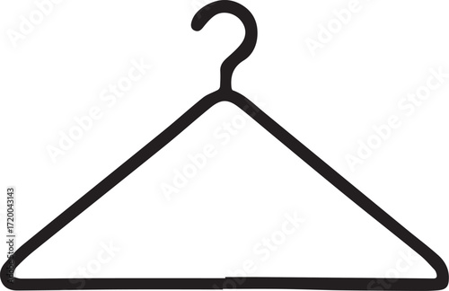 Minimalist illustration of a simple black wire hanger on a white background