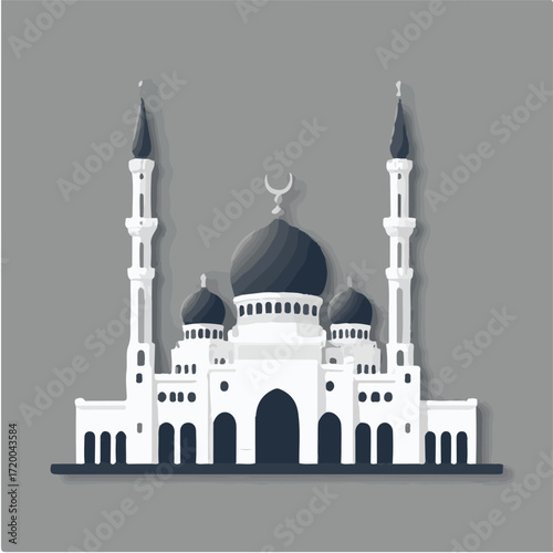 Elegant Mosque Icon Architectural Design in Paper Cut Style