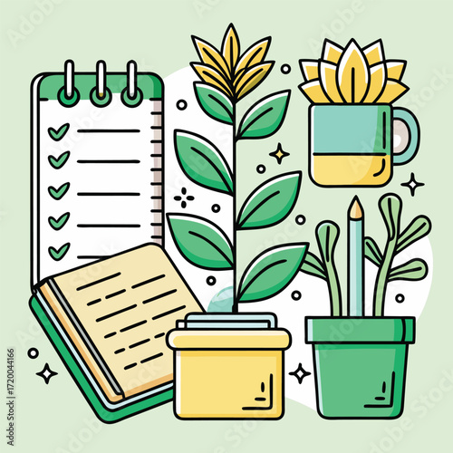 Plants Flowers Notebook Pencil Potted Plants Daily Planner plants flowers