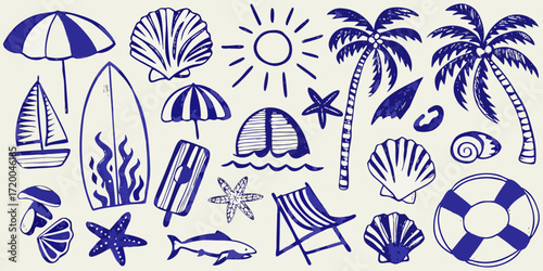 Summer Beach Holiday Elements and Activities Keywords: beach, summer, vacation, holiday, travel