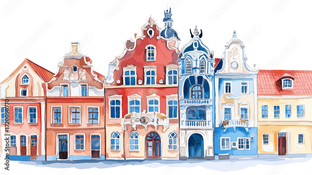 Fototapeta premium House of the Blackheads. House of the Blackheads watercolor vector illustration