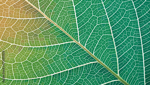 Detailed close-up of a vibrant green leaf revealing intricate vein patterns, perfect for nature-themed designs and botanical studies