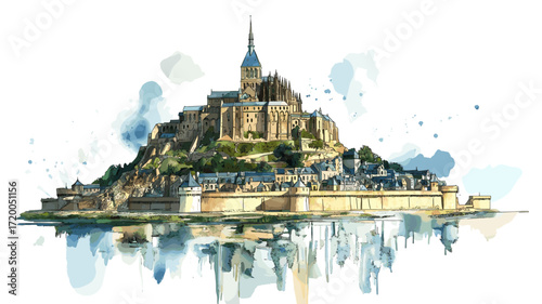 Mont Saint-Michel. Mont Saint-Michel watercolor vector illustration