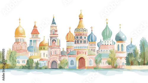 Saint Basils Cathedral. Saint Basils Cathedral watercolor vector illustration