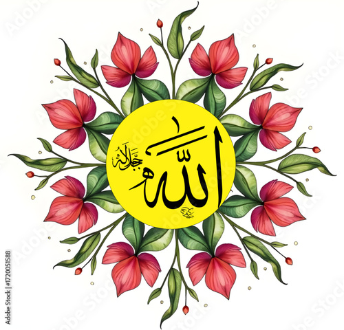allah name with floral design...