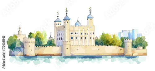 Tower of London. Tower of London watercolor vector illustration