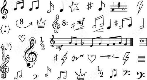 Music Notes and Symbols A Collection of Hand-Drawn Musical Elements