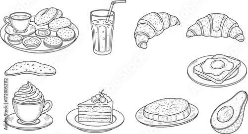 Delicious Breakfast Selection Croissant, Coffee, Cake, and More