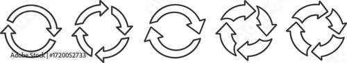 Collection of cyclical arrow vector icons symbolizing rotation, repetition, and synchronization for continuous workflow processes and updates