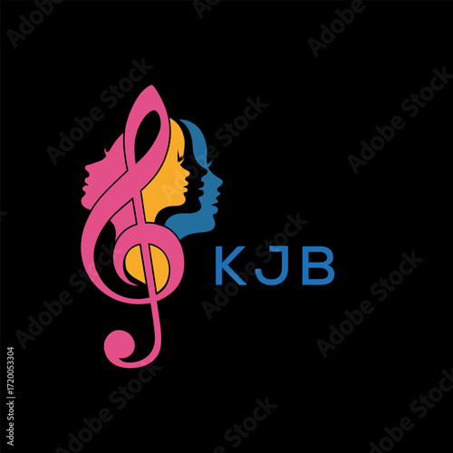 "Colorful Female Silhouettes with Treble Clef Music Symbol on Black Background – KJB Later Logo, Empowerment, Diversity & Art Concept"
