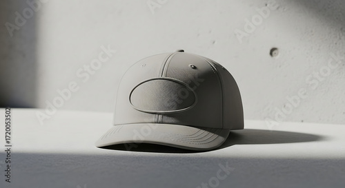 Minimalist Light Gray Blank Baseball Cap Against Concrete Wall