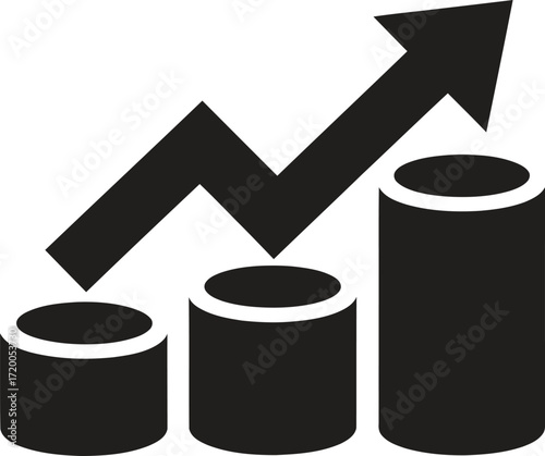 Black and white icon representing financial growth and upward trend