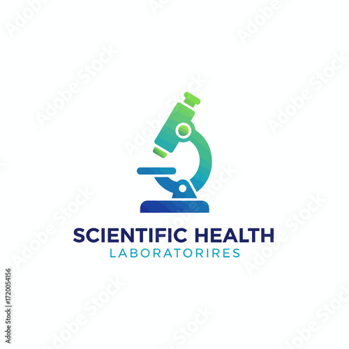 Microscope logo with a green and blue gradient for a scientific health laboratory.