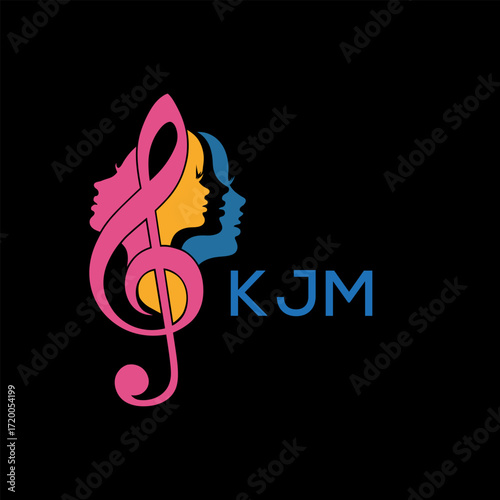 "Colorful Female Silhouettes with Treble Clef Music Symbol on Black Background – KJM Later Logo, Empowerment, Diversity & Art Concept"
