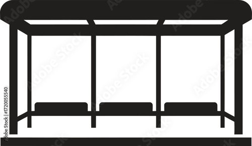 Simple silhouette of a bus stop shelter with three seats