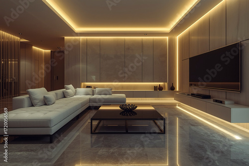 Minimalist white grey living room