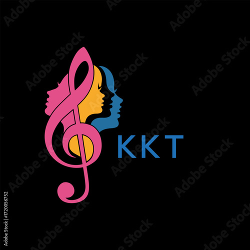"Colorful Female Silhouettes with Treble Clef Music Symbol on Black Background – KKT Later Logo, Empowerment, Diversity & Art Concept"
