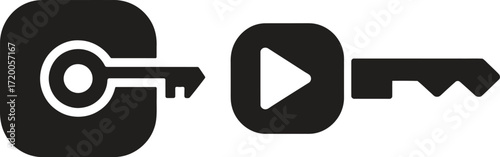 Key unlocking a digital video play button icon symbolizing access to content