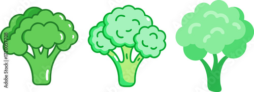  Cartoon Broccoli Heads in Different Styles and Shades of Green