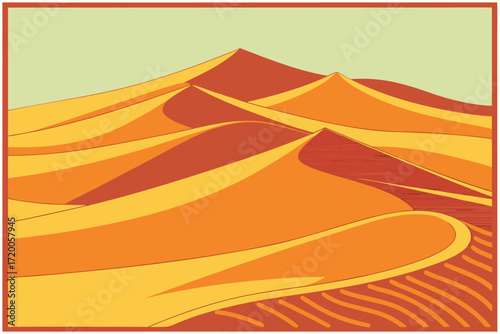 Stylized desert landscape with rolling sand dunes under a pale sky nature arid