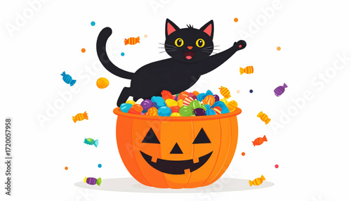 Halloween selfie Two friends in costumes taking a photo with colorful lollipops and sweets