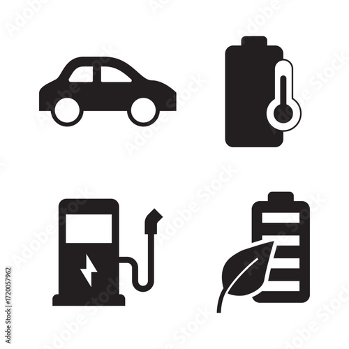 Solid Icon Set EV Charging Station and Eco Indicators