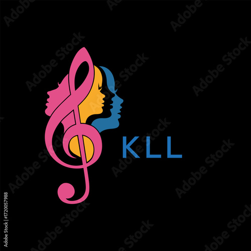 "Colorful Female Silhouettes with Treble Clef Music Symbol on Black Background – KLL Later Logo, Empowerment, Diversity & Art Concept"
