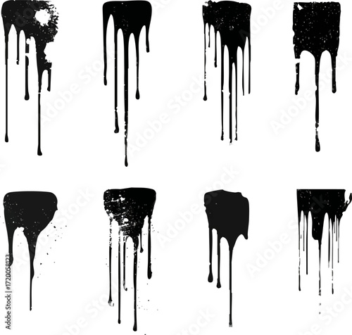 Spray Paint Drips Collection Black Graffiti Dripping Paint Set