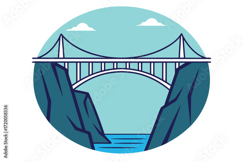 Suspension Bridge Spanning a Gorge with Water Below and Clouds Above canyon river