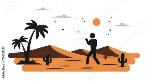 Desert Journey A Silhouette's Adventure in the Arid Wilderness Under the Sun