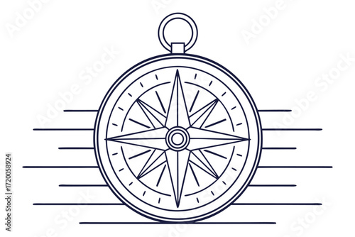 Vintage style compass with wind lines on a white background navigation direction