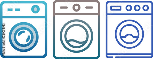 Washing machine icons in a row each with unique design